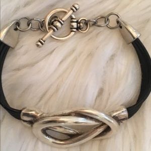 Vintage Handcrafted Sterling and Leather Bracelet